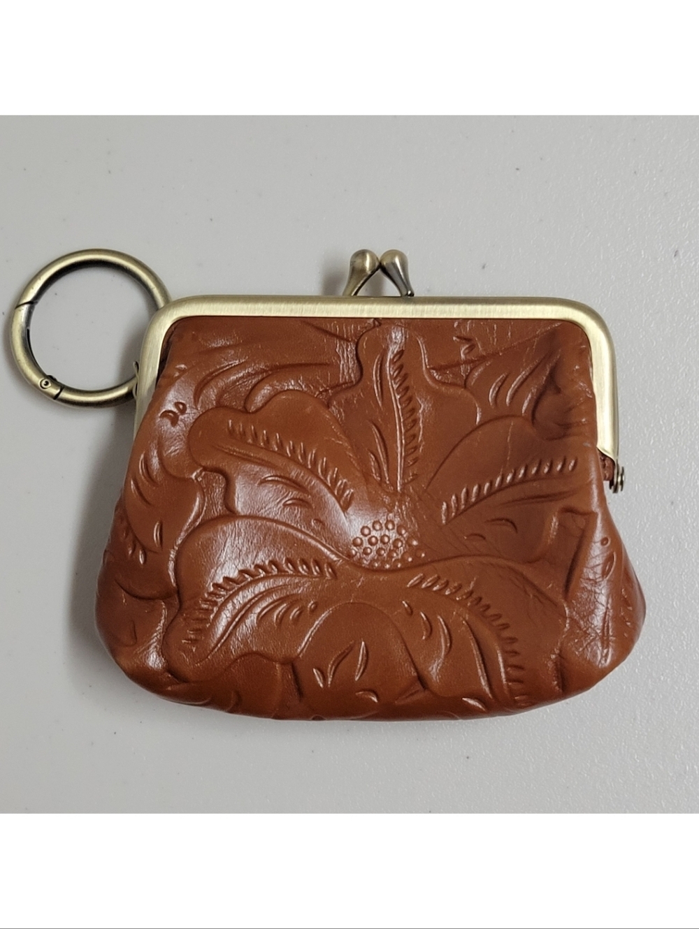 Patricia Nash Briwn Leather Kisslock Coin Pouch.